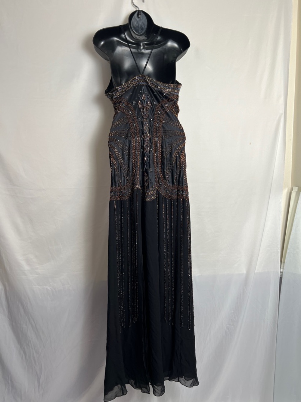 Sue Wong Black Beaded Evening dress with Bronze Accents - Picture 10 of 16